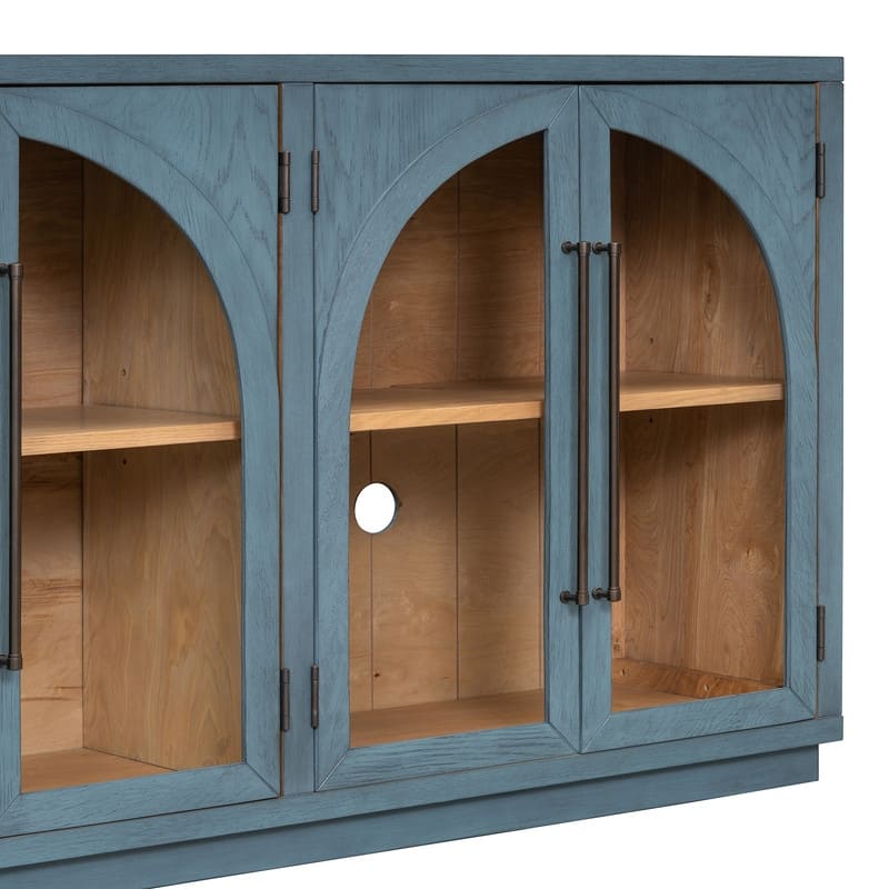 Retro Style Wood Buffet Sideboard with 4 Arched Glass Doors, Kitchen Storage Side Cabinet with Adjustable Shelves