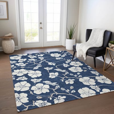 Machine Washable Indoor/ Outdoor Calm Floral Chantille Rug