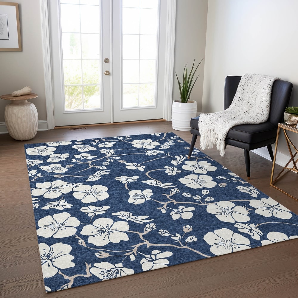 Machine Washable Indoor/ Outdoor Calm Floral Chantille Rug