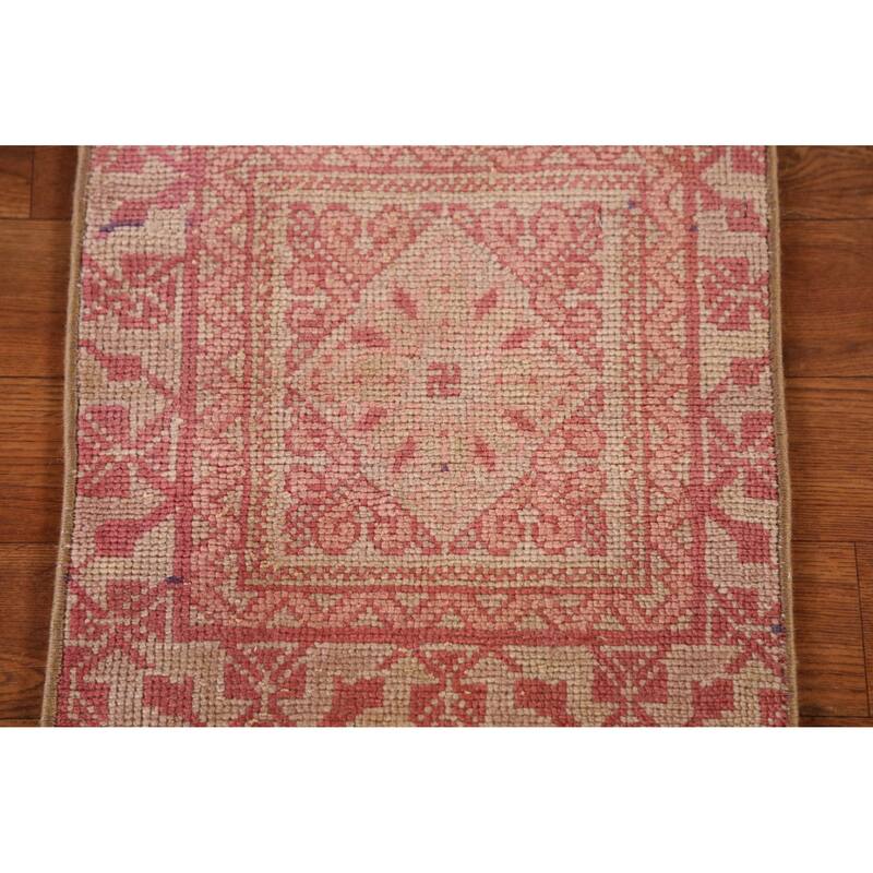 Hand Knotted Oriental 100% Wool Carpet Transitional Tribal Pink Anatolian Area Rug - 1' 4'' X 1' 2''