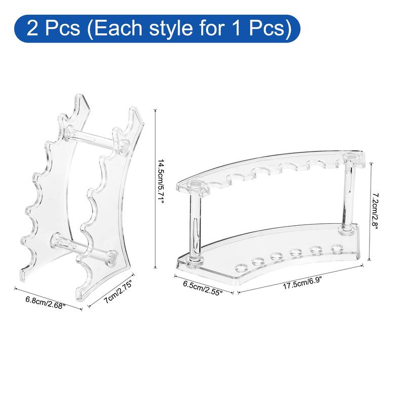 2pcs Pen Holder Stand 6-Slot Vertical and Horizontal Pen Display Stand - 17.5cm x 7cm - Clear