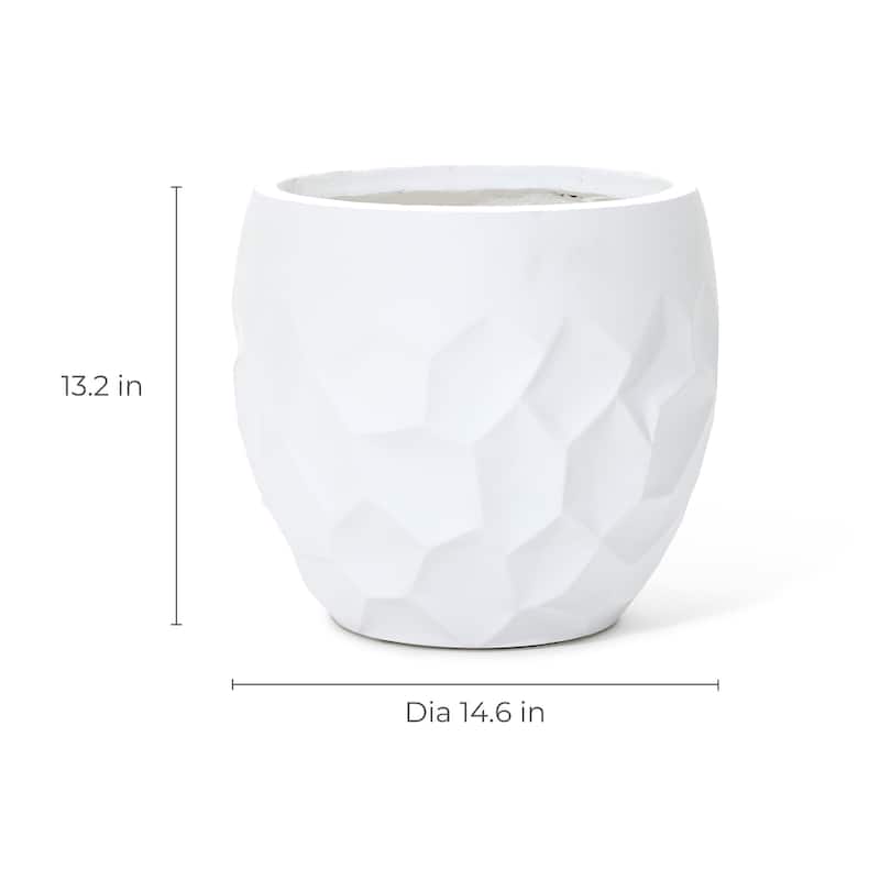 14.6-Inch Round Geometric Indoor/Outdoor MgO Planter - 13.2" H x 14.6" W x 14.6" D