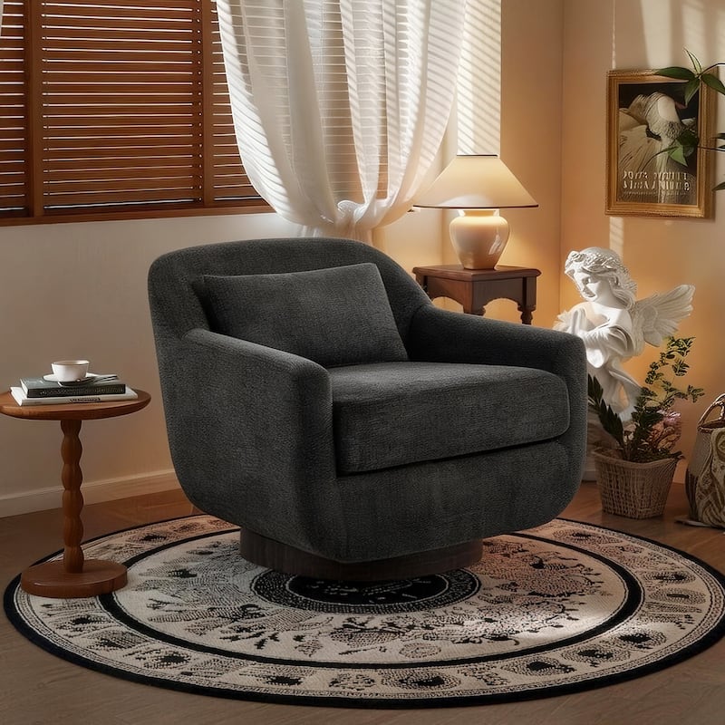 Modern Chenille 360-Degree Swivel Chair Accent Chair - Dark Gray