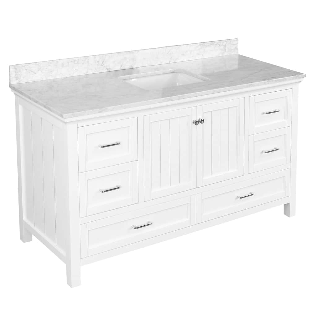 KitchenBathCollection Paige 60" Single Bathroom Vanity with Carrara Marble Top
