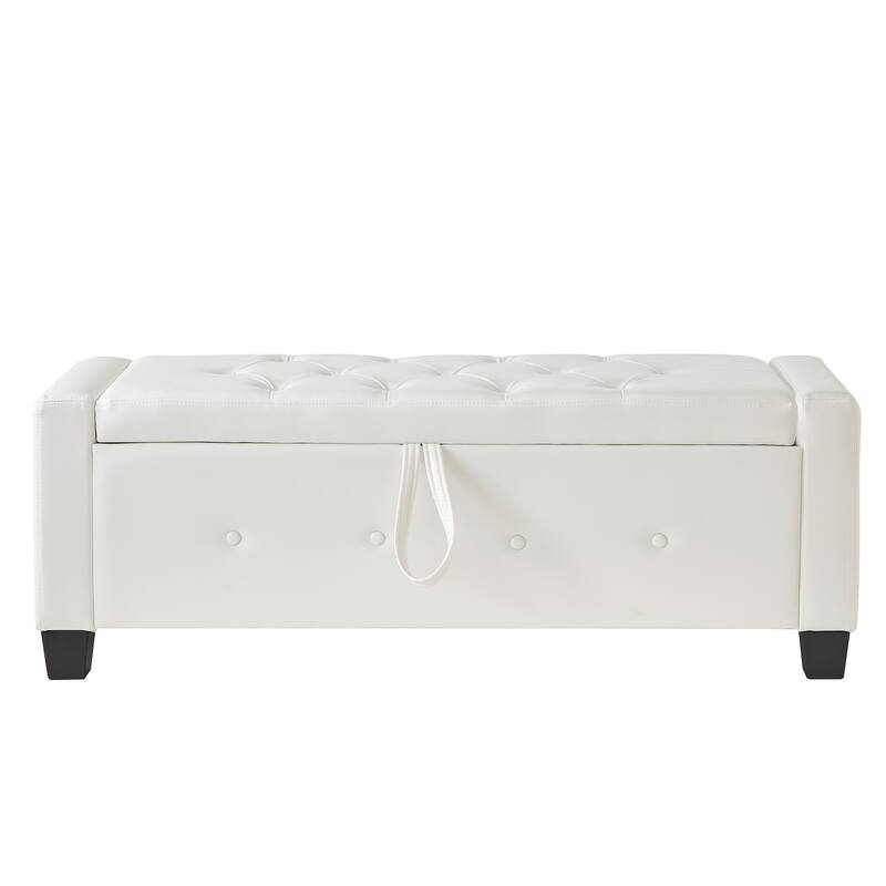 Tufted Faux Leather Storage Ottoman Bench for Bedroom, Living Room & Hallway, 48" Multifunctional Upholstered End of Bed Bench