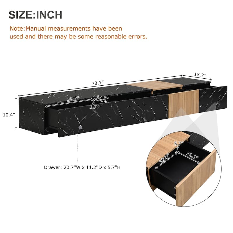 TV Stand with Faux Marble and Walnut Wood Grain Finish for TVs up to 88''