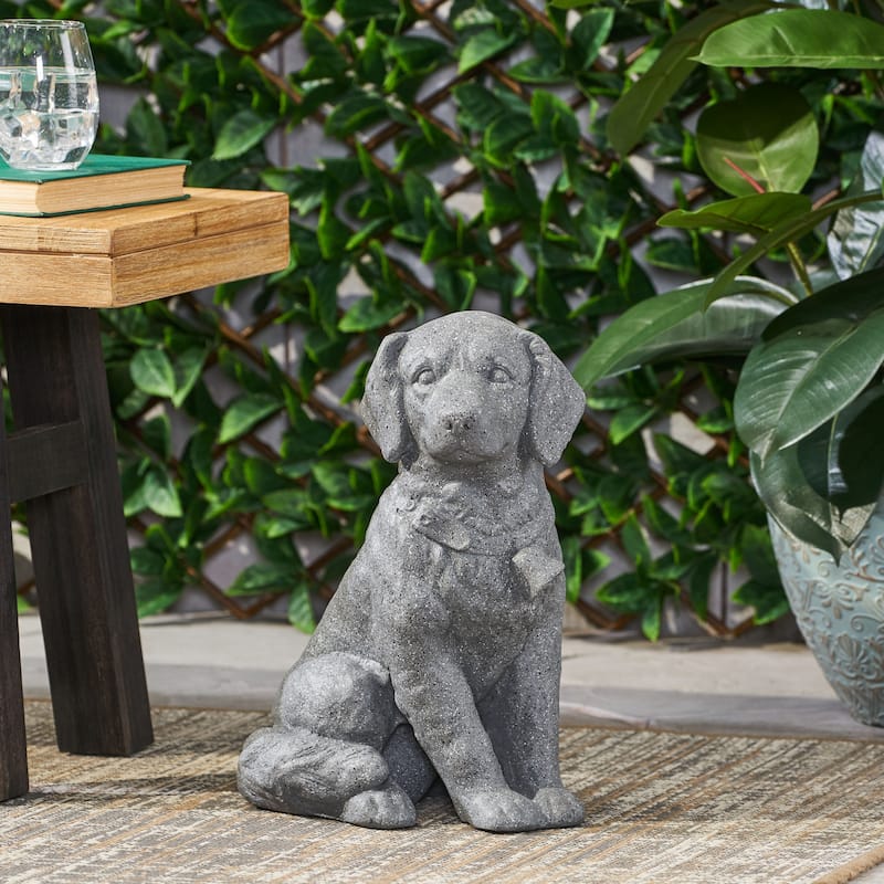 Bluffton Outdoor Cast Stone Outdoor Dog Garden Statue by Christopher Knight Home - Stone - Stone Gray - Medium