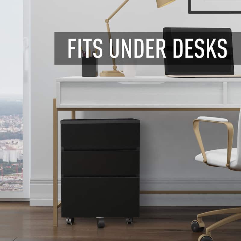 HOMCOM 3 Drawer Mobile Nordic Style Under Desk Cabinet for Home or Office with 5 Easy Castor Wheels