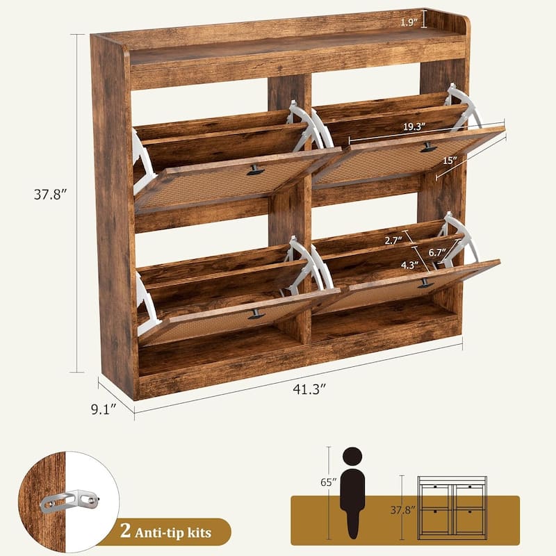 Freestanding Shoe Organizer Storage Cabinet with 4 Flip Drawers for Entryway, Hallway