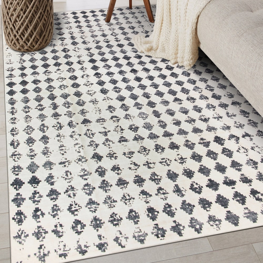 World Rug Gallery Geometric Distressed Abstract Washable Non-Slip Area Rug