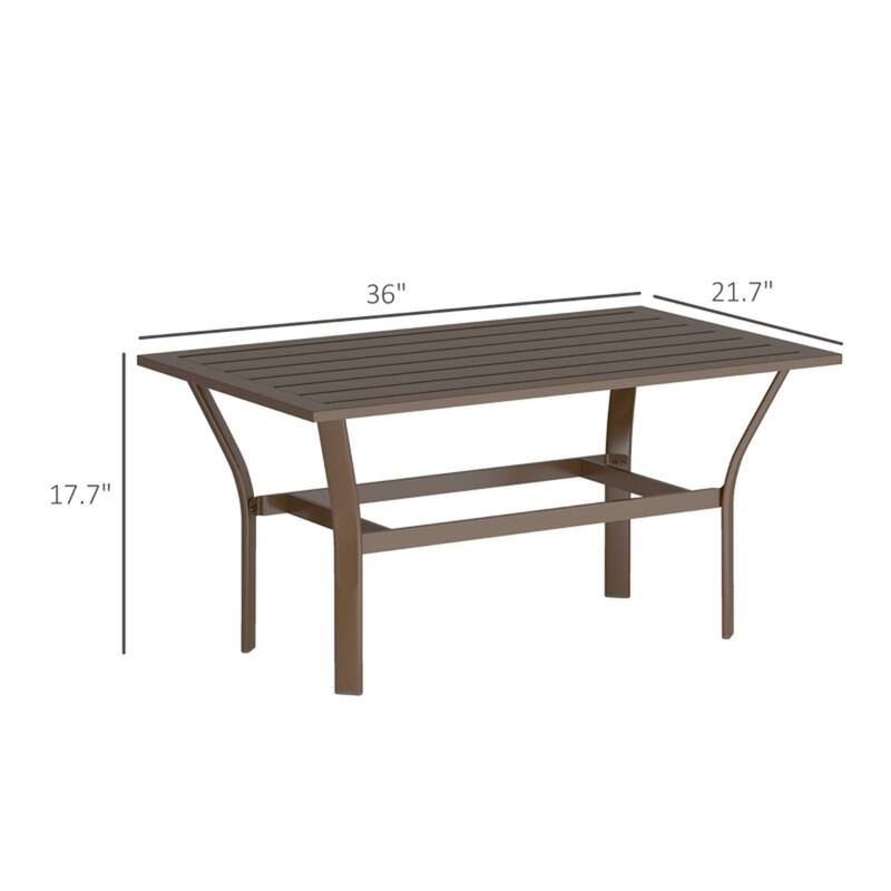 Brown Metal Outdoor Coffee Table with Slatted Top and Powder-Coated Frame - 36" L x 21.7" W x 17.7" H