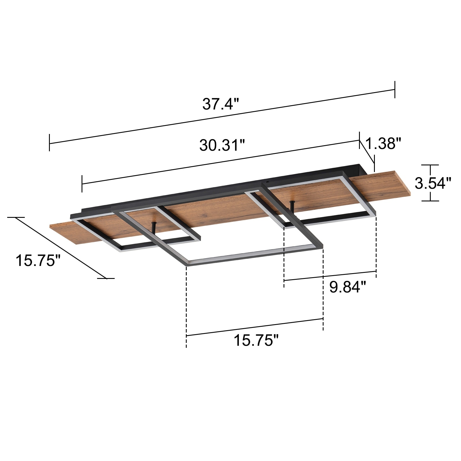 Farmhouse 3-Light Integrated LED Rectangle Wood Flush Mount