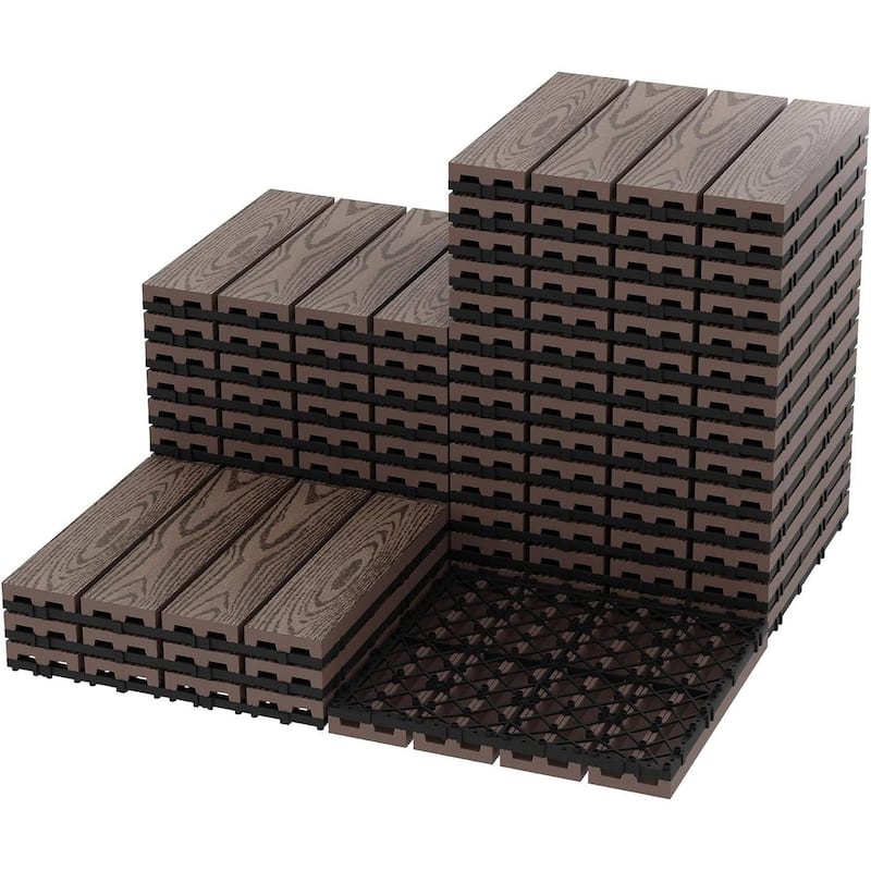 27-Pack 12"X12" Waterproof Interlocking Patio Flooring Composite Deck Tiles for Indoor & Outdoor Use - Brown