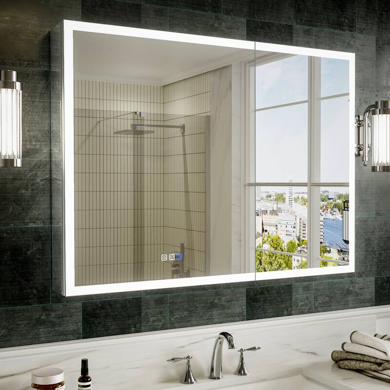 Modland 36"-48"W x 30"H LED Bathroom Medicine Cabinet Dimmable Anti-Fog,Recessed or Surface Mount