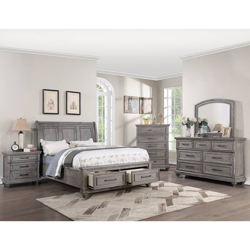 7 Drawers Wooden Dresser with Turned Bun Legs in Gray