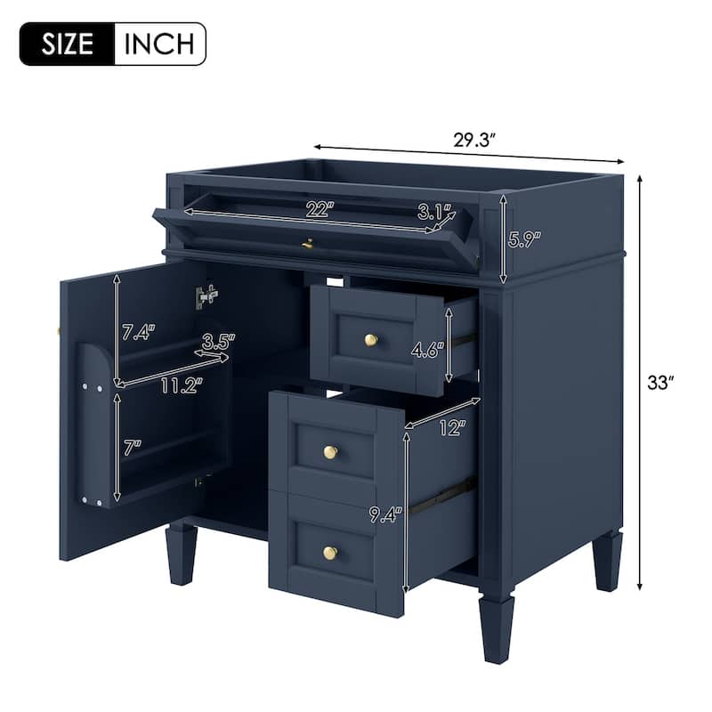 30 inch MDF Freestanding Bathroom Vanity in Blue without Counter Top - 30'' x 18'' x 33''