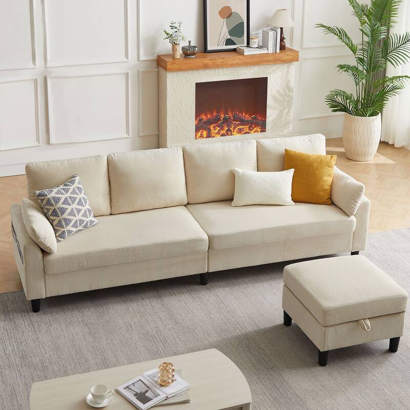 Modular Sectional Sofa Couch L Shaped With Chaise Storage Ottoman and Side Bags For Living Room