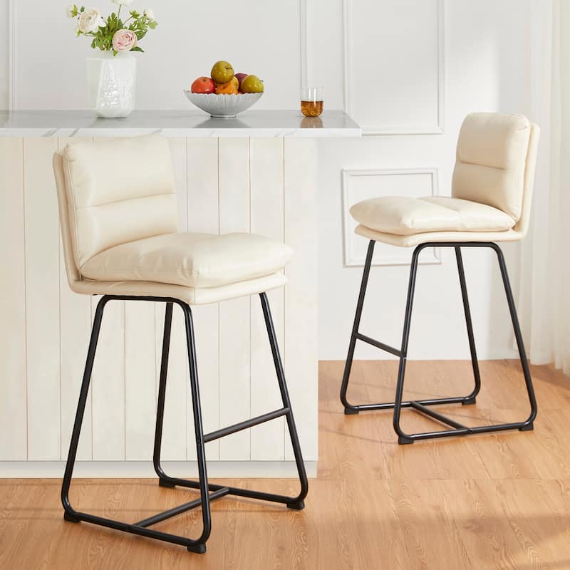 Glitzhome Set of 2 Modern Faux Leather Soft Springy Metal Legs Counter or Bar Stools - Set of 4 - Cream - Bar Height