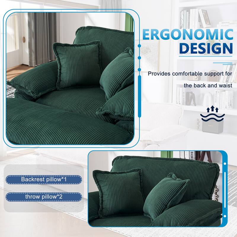 Corduroy Single Sofa Set with Ottoman & 2 Toss Pillows (Deep Seat)