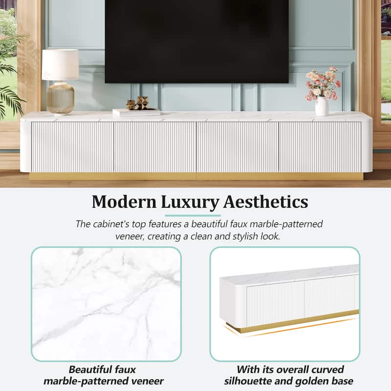 Modern Entertainment Center with Gold Base,Faux Marble Tabletop and 4 Drawers