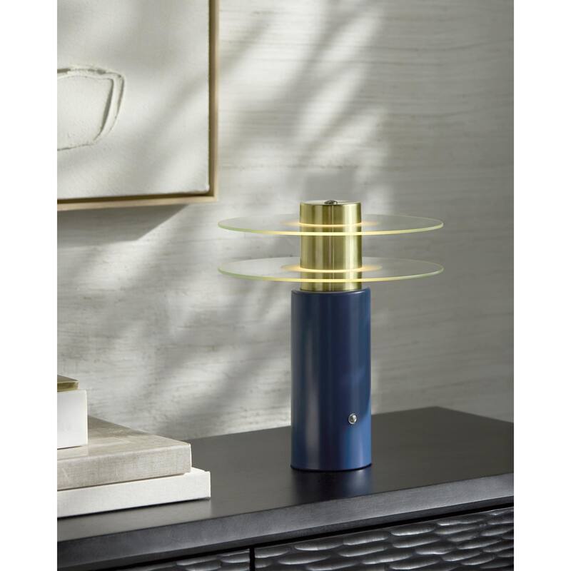 Livabliss Dualis Modern Accent Table Lamp - 10"H x 9"W x 9"D - Dark Blue