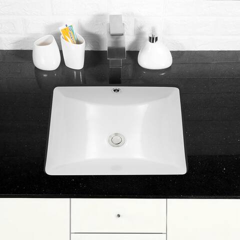White Rectangular Undermount Bathroom Sink with Overflow