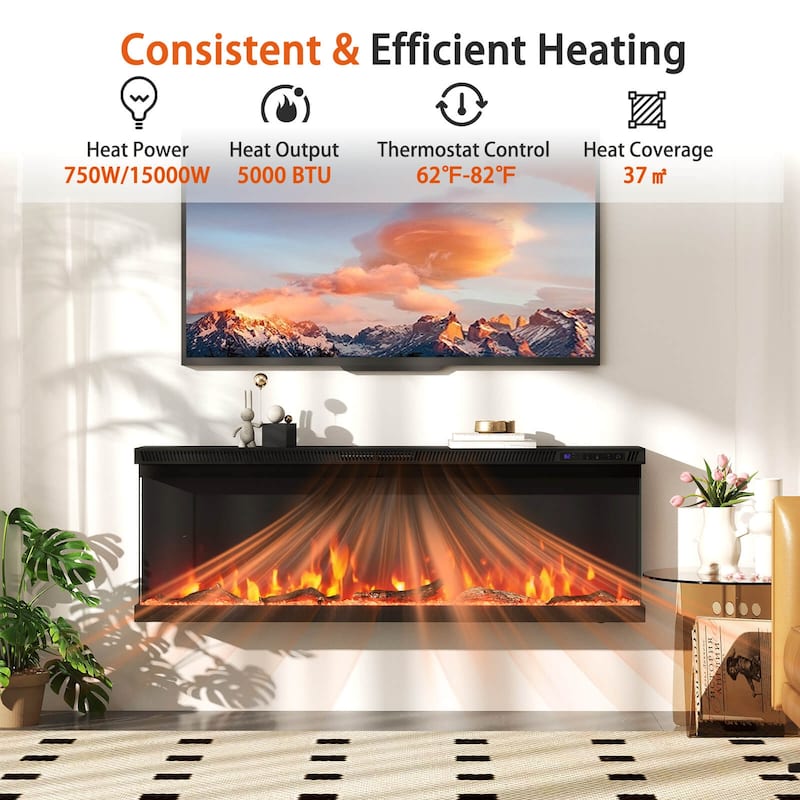 Costway 50" Wide 3-Sided Electric Fireplace Insert 750with 1200W - See Details