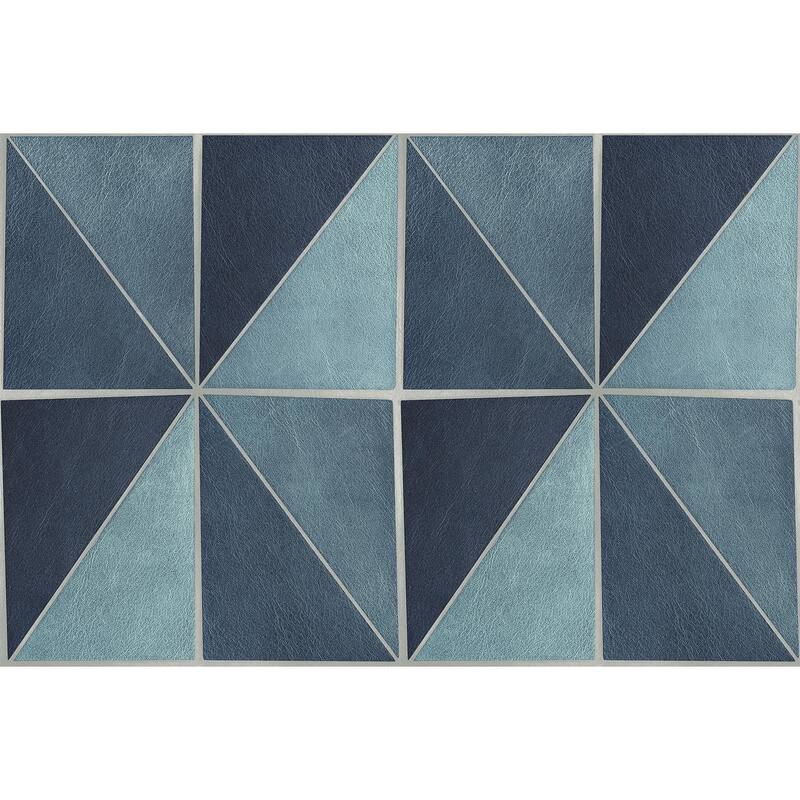 Seabrook Designs Preston Faux Leather Geometric Unpasted Wallpaper - 27 in. W x 27 ft. L - Aegean Blue & Metallic Silver