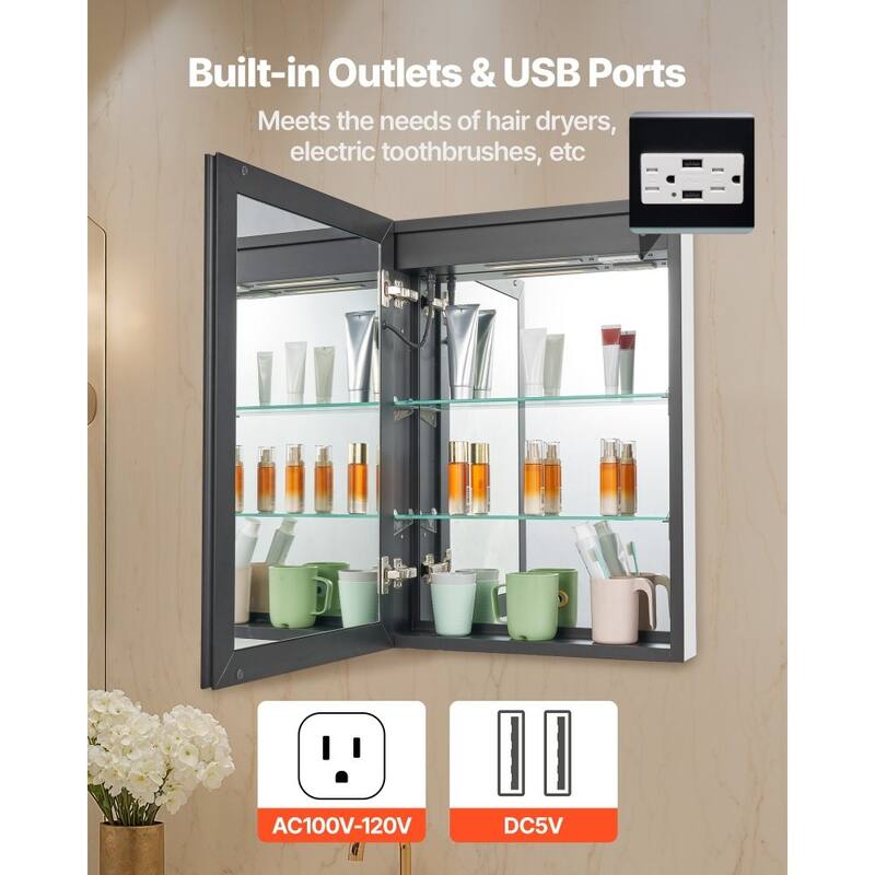 LED Medicine Cabinet with Mirror and One-Touch Anti-Fog 3 Color Light Modes for Modern Bathroom Use - 20.0 x 4.9 x 27.9 in