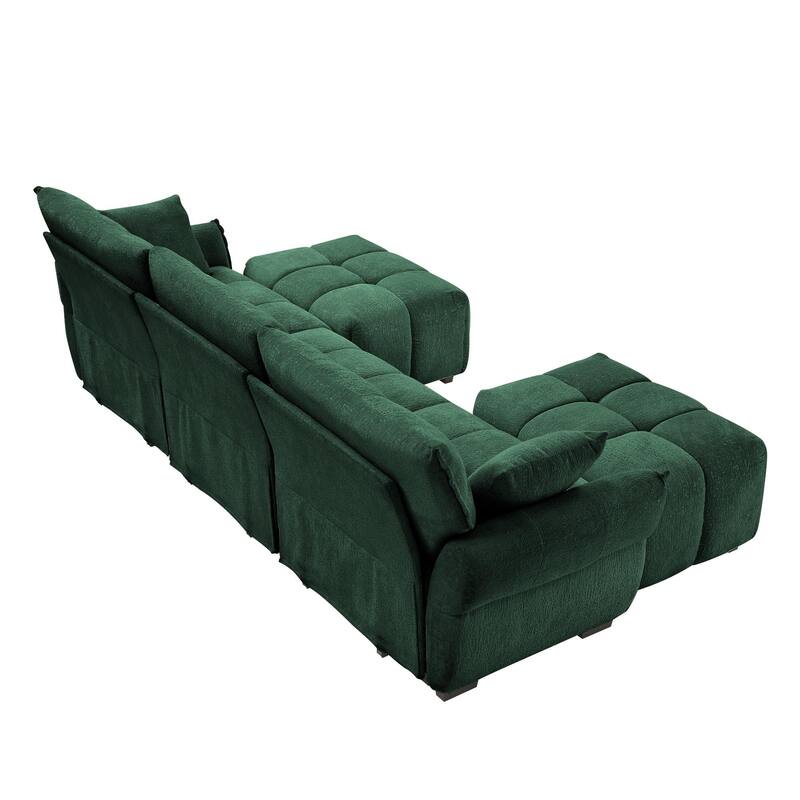 110.2" Chenille 3-Seater Sofa Set with Ottoman and Throw Pillows, Solid Wood Frame