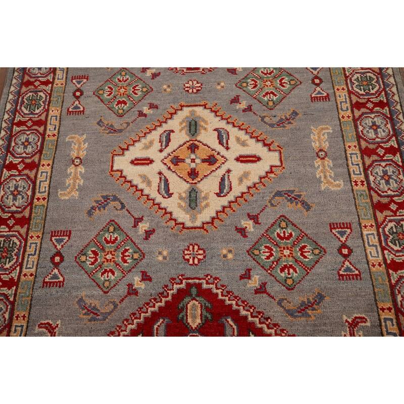 Geometric Kazak Oriental Accent Rug Handmade Entryway Wool Carpet - 3'3" x 4'11"
