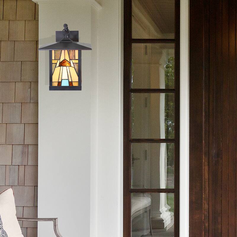 River of Goods Kamas Stained Glass and Oil Rubbed Bronze 1-Light Outdoor Lantern Wall Sconce-Rich Brown - Brown/Tan