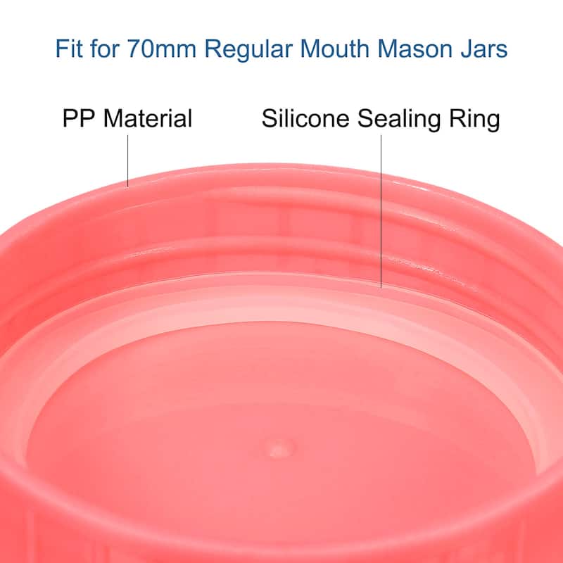 70mm Mouth Plastic Mason Jar Lids, 24Pcs Canning Caps w Sealing Rings