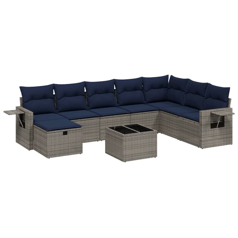 vidaXL Patio Sofa Set with Cushions Outdoor Conversation Furniture Poly Rattan - 24.4" x 24.4" x 27.2"