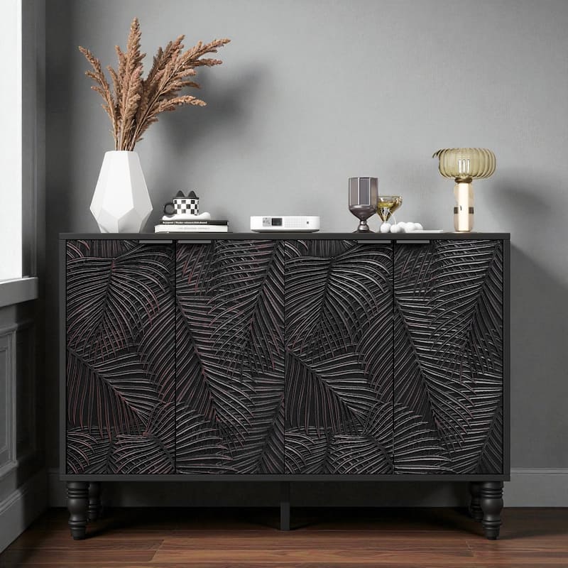 47.2'' Modern TV Stand for TVs up to 43'', Media Console Cabinet with 2 Cabinets, Adjustable Shelves & Solid Wood Legs - Black