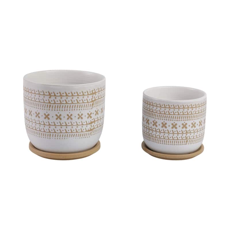 Ceramic Saucer Planters Circular Design Indoor Decor (Set of 2)