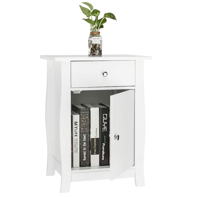 Single Door Bedside Cabinet Nightstand Table with 1 Drawer - White