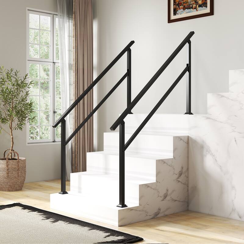 Gymax Metal Handrail 0-5 Steps w/Flexible Angle Adjustment