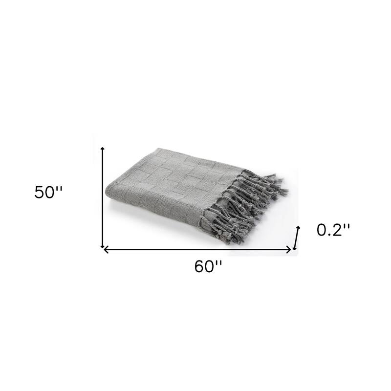 50" X 60" Gray Woven Cotton Throw Blanket with Fringe