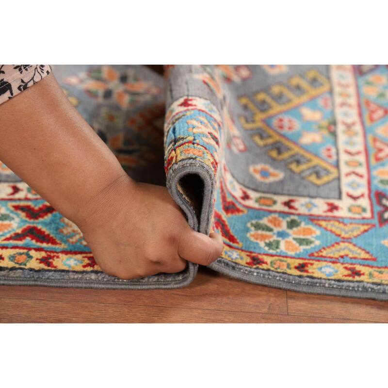 Gray Kazak Accent Rug Handmade Wool Carpet - 1'10" x 2'9"