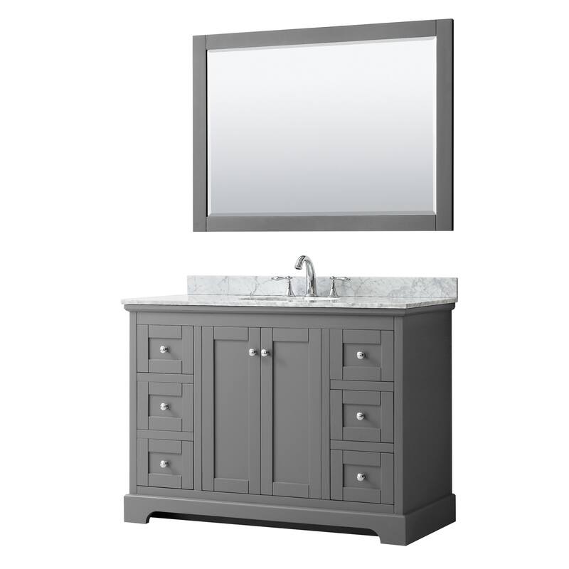 Avery 48-inch Single Vanity, Marble Top, Oval Sink, 46-inch Mirror