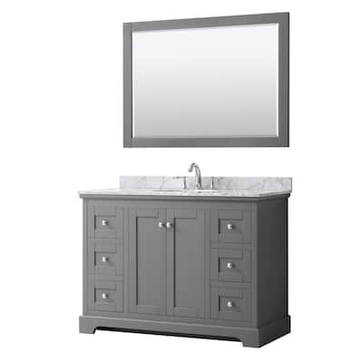 Avery 48-inch Single Vanity, Marble Top, Oval Sink, 46-inch Mirror