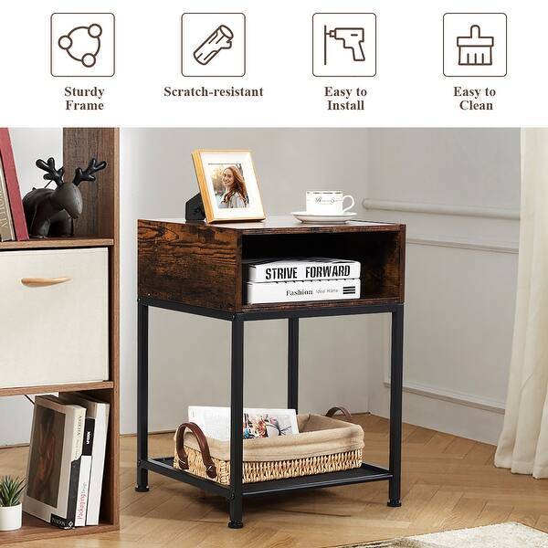 Shop Costway Set Of 2 Industrial Nightstand End Side Table W Compartment See Details Overstock 31907504