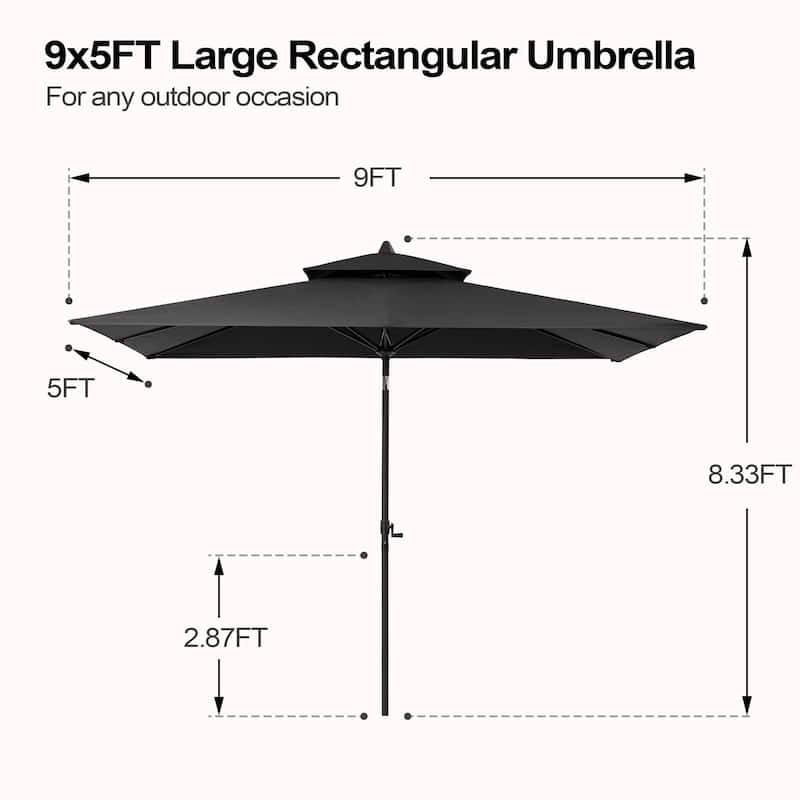 Pellebant 9 x 5 Ft Outdoor Double Top Market Umbrella