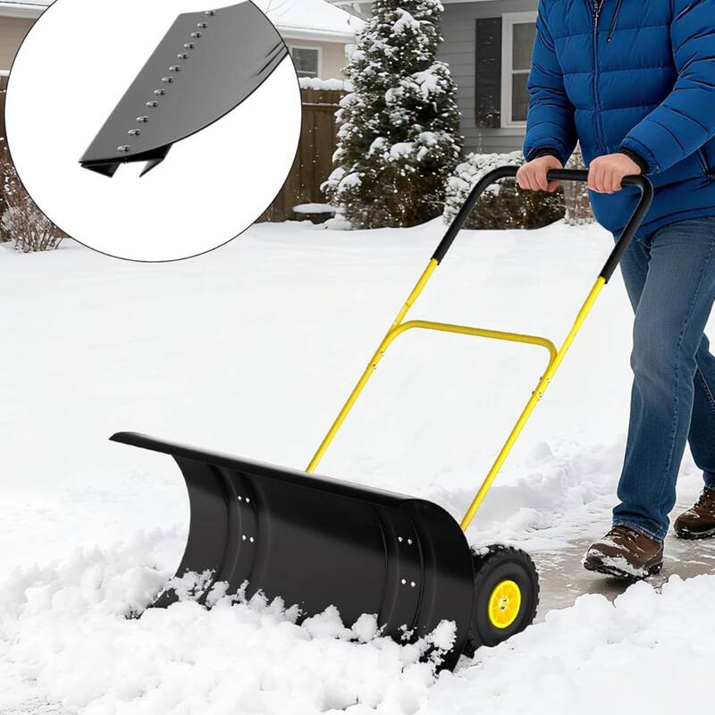 Heavy Duty U-Shaped Rod 36-Inch Steel Snow Shovel Plow for Driveways, Sidewalks, Yards - Yellow