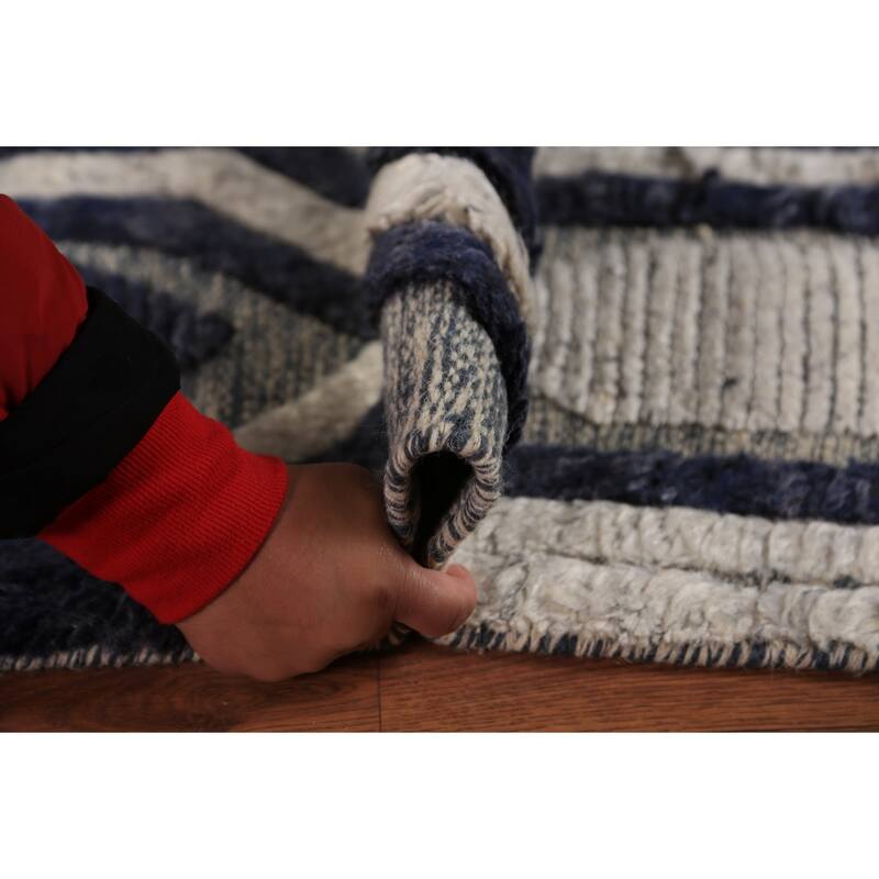 Modern Geometric Moroccan Area Rug Hand-Knotted Indian Wool Carpet - 5'1" x 8'3"