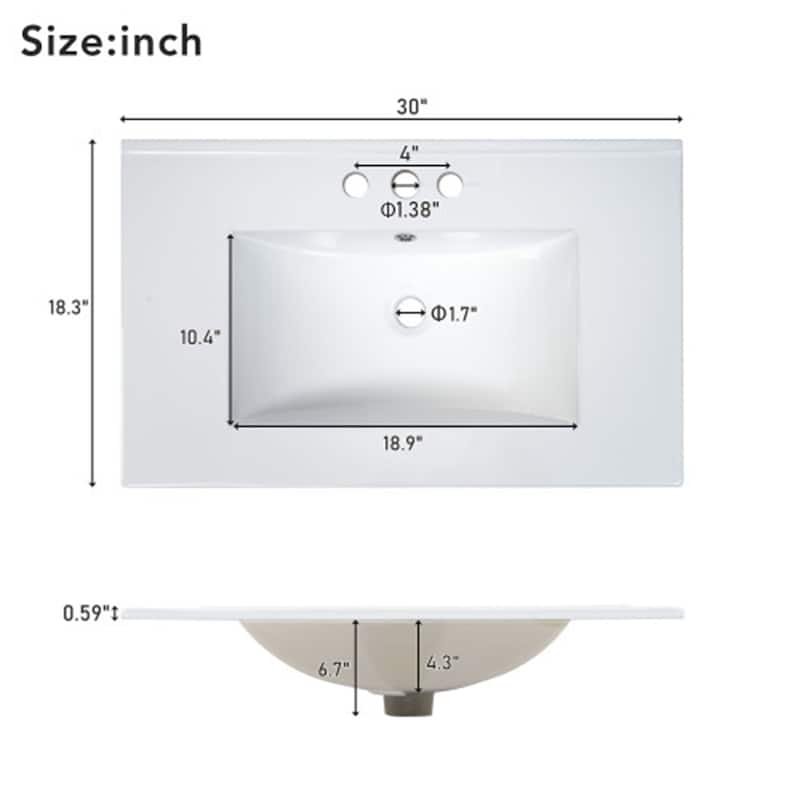 30'' Farmhouse Bathroom Vanity with Ceramic Sink,Soft-Close Door