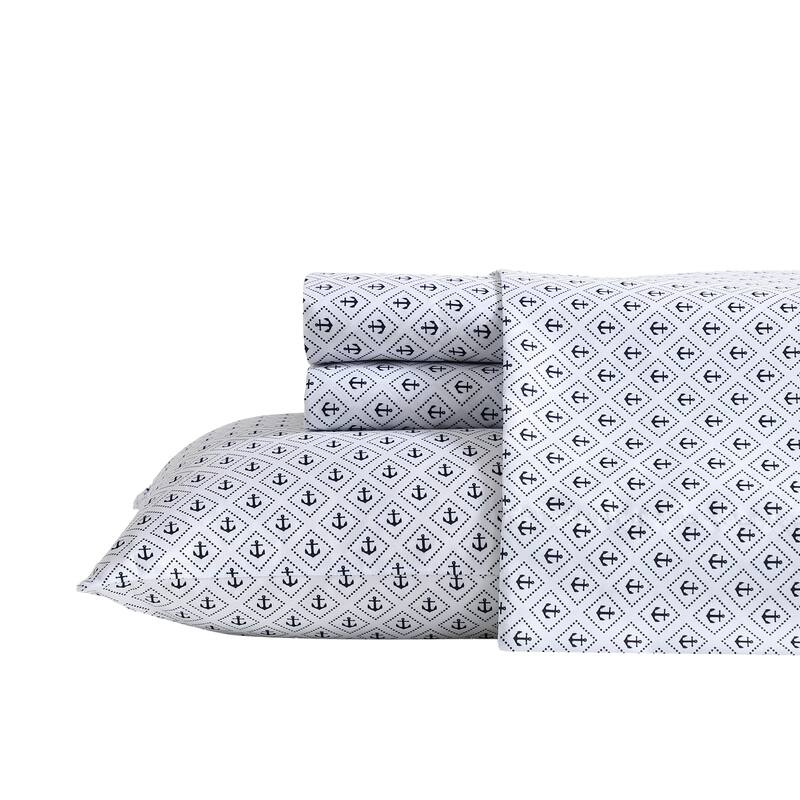 Nautica Printed Cooling Bed Sheet Sets - Diamond Anchor Blue - Twin