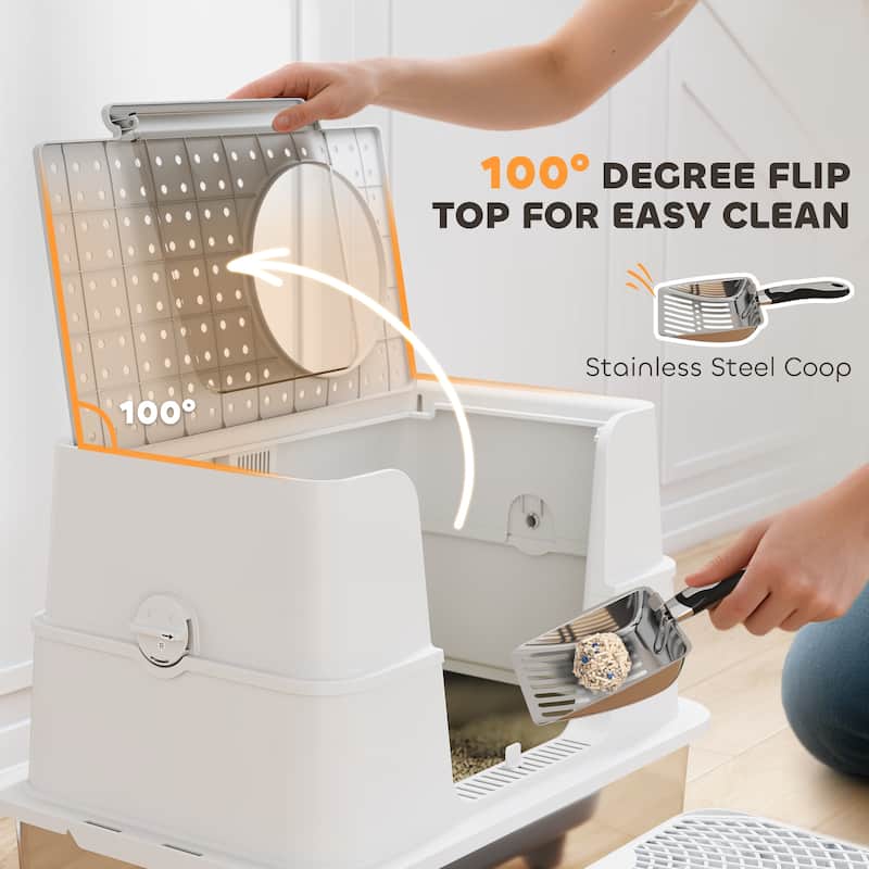 Anmytek Enclosed Cat Litter Box Top Side Entry Flip Top Indoor Cat