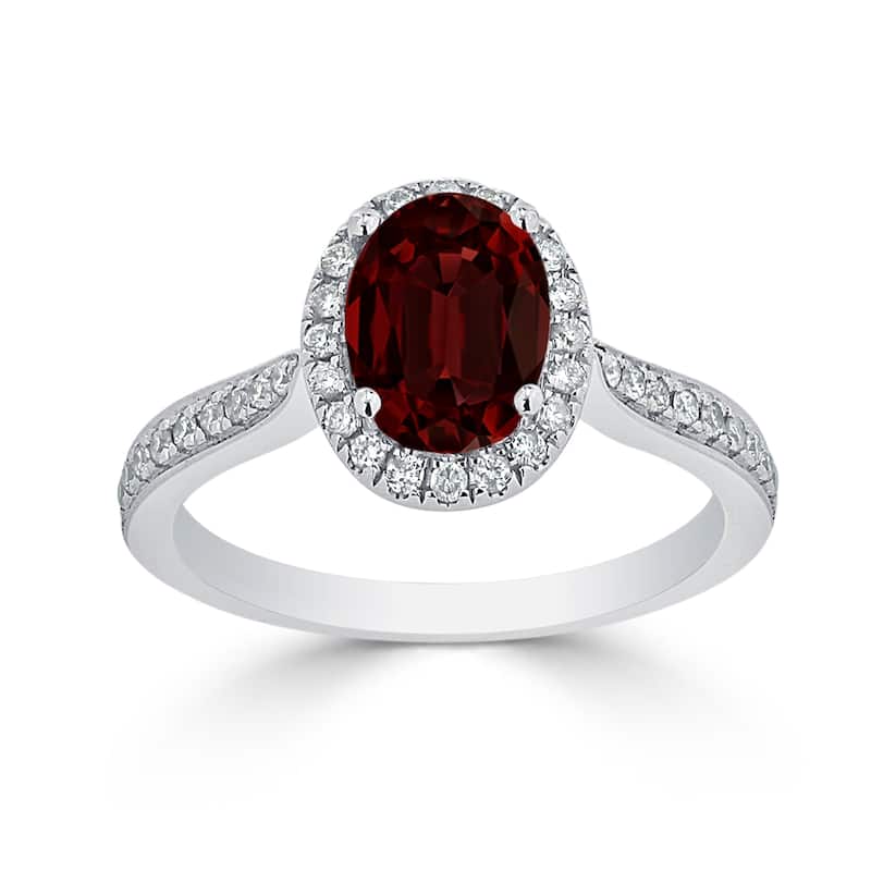 Auriya 1 9/10ct Fancy Oval Garnet Gemstone Halo Diamond Engagement Ring 1/4ctw 14k Gold